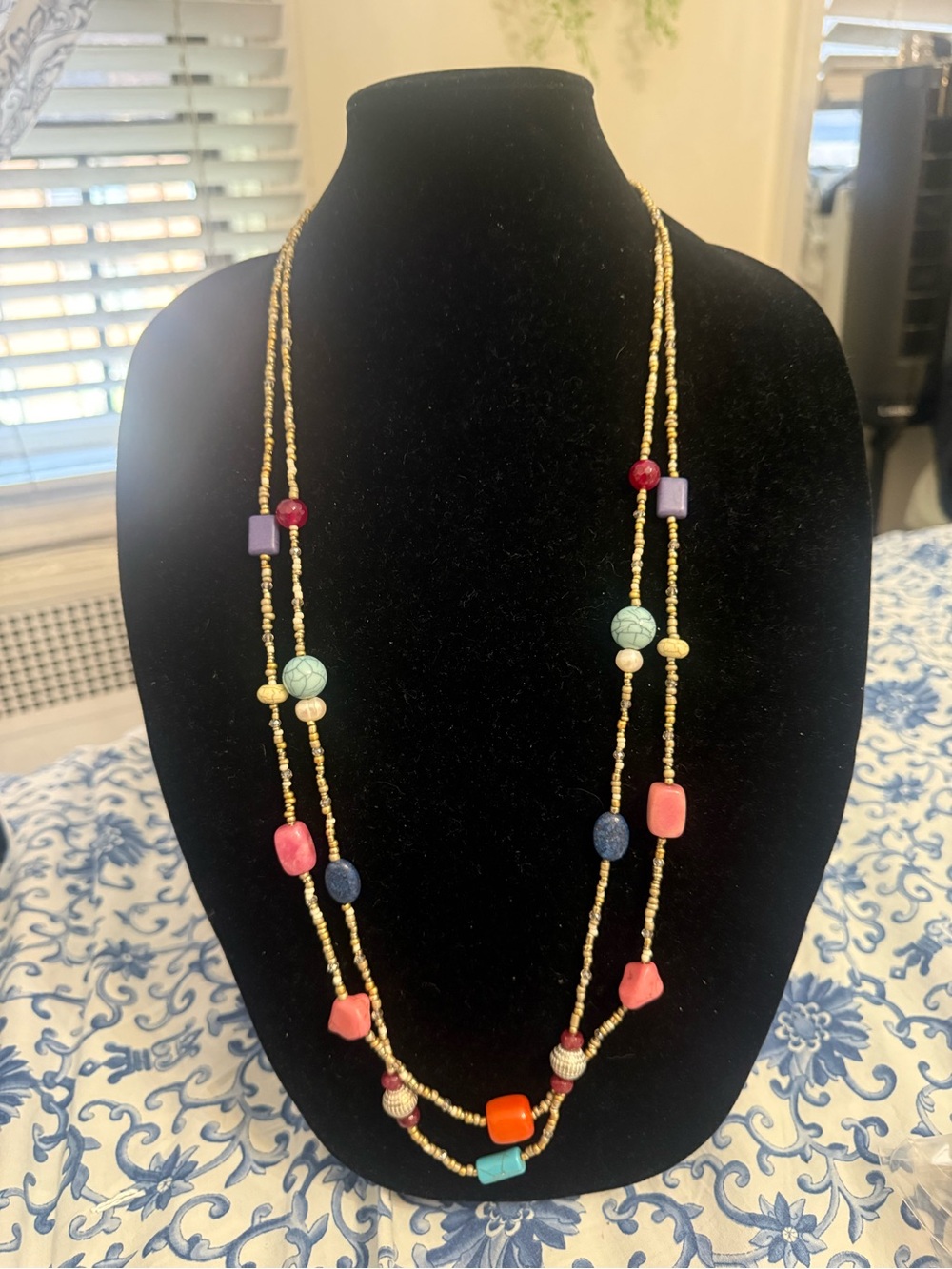 Chico's Gold Seed Bead Necklace with Multicolored Accent Beads new without tag